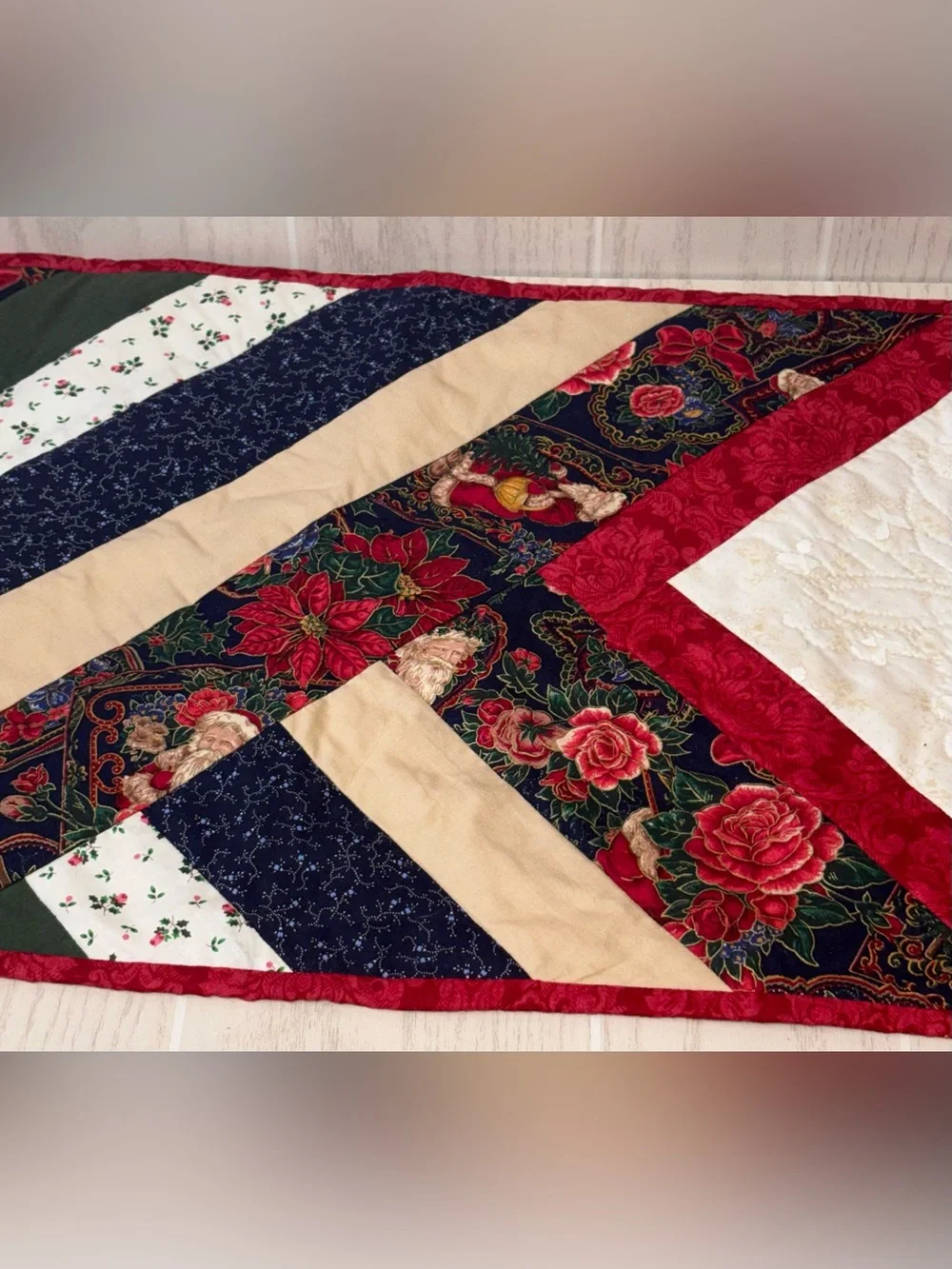 Handmade Quilted Christmas Table Runner Cottage Core 42x14